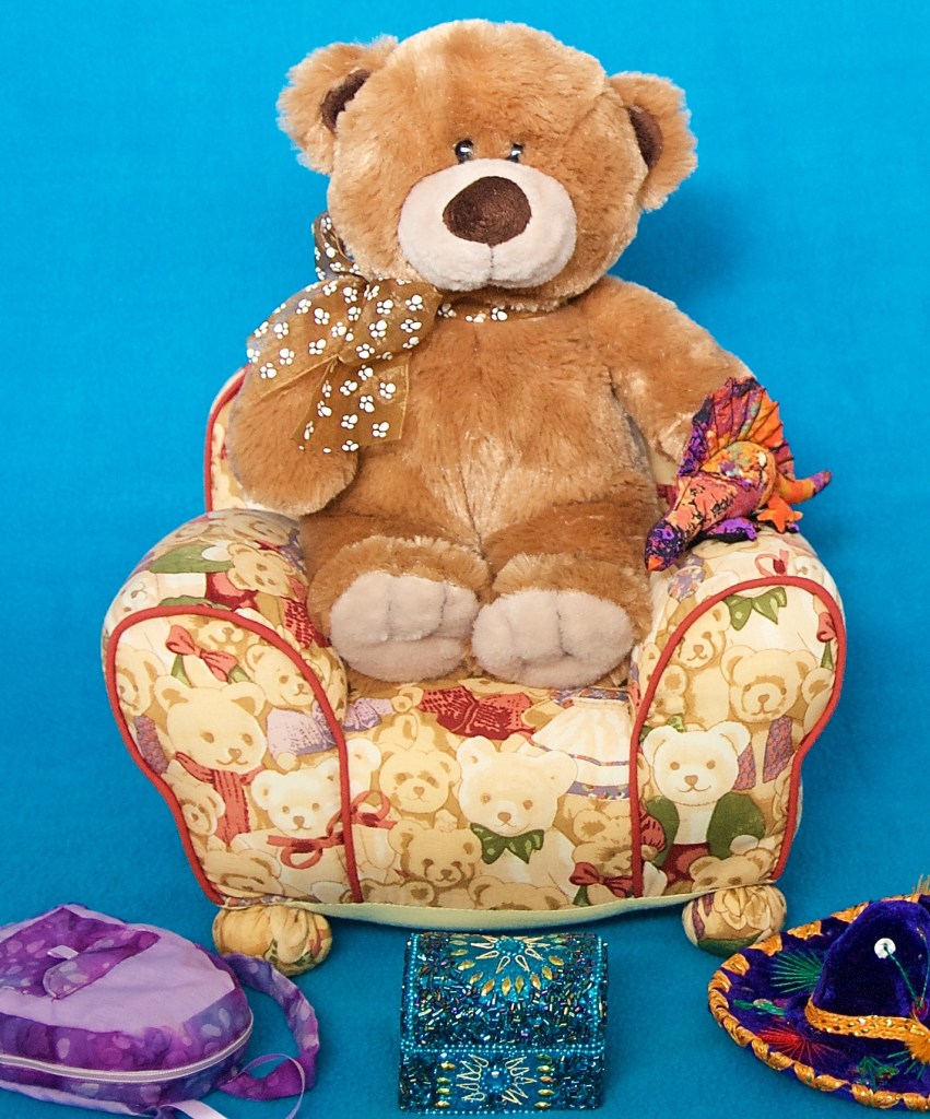 Samantha, one of the bears in the book Dreamy Days and Random Naps