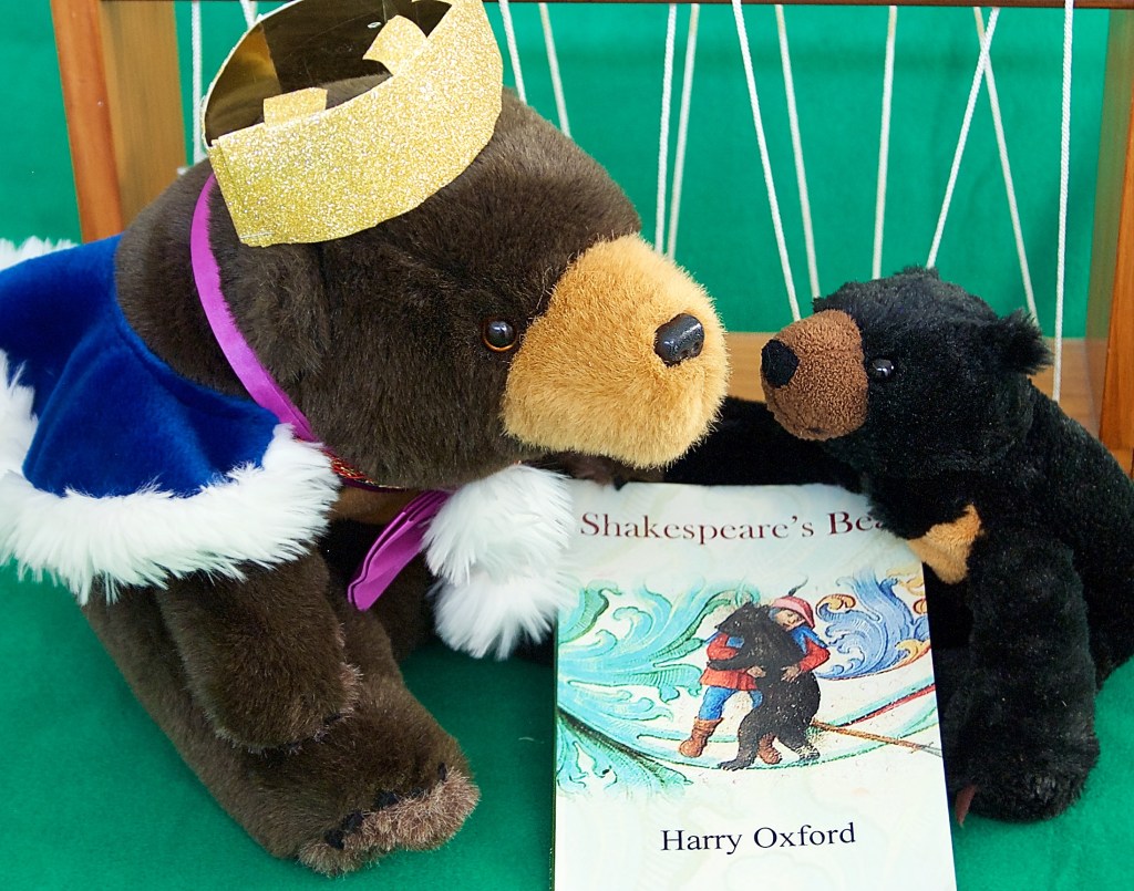 The bears show off Harry Oxfords Shaespears Bear. Our Oora bear wears a cape and crown to perform like Mummer did.
