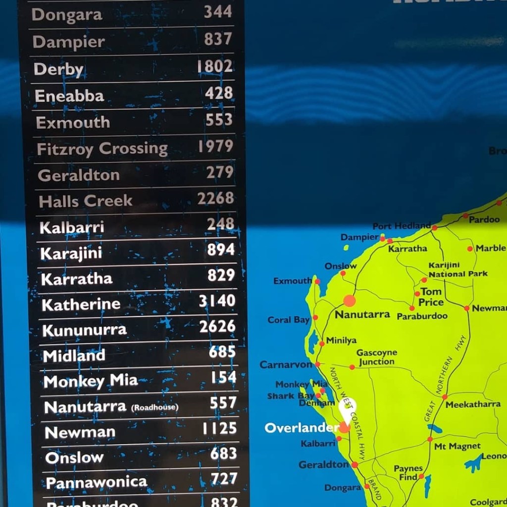 Distances to anywhere at all from the Overlander Roadhouse