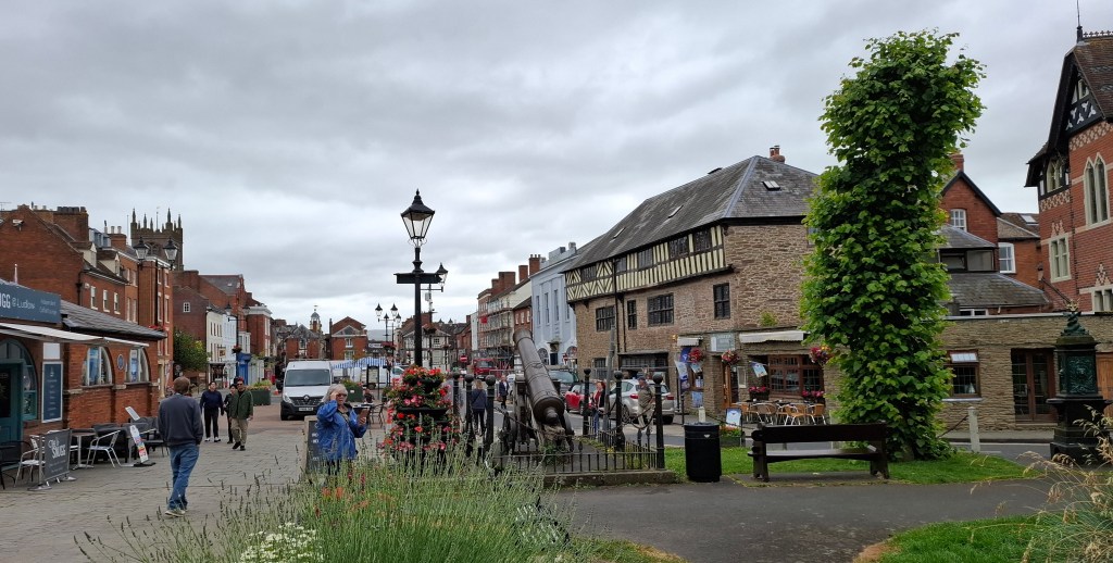 Market area in Ludlow outside the castle.