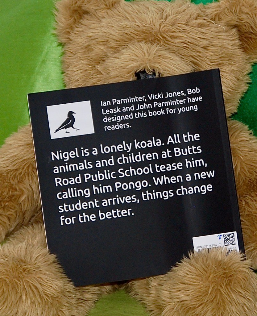 Back cover of Pongo, a book about a lonely koala