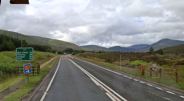 The road South from Kingussie to Blair Atholl and Perth